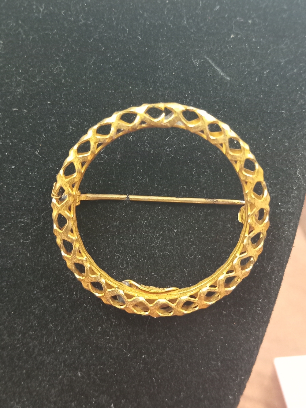 Miriam Haskell Gold Lattice Circle Brooch